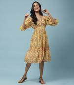 Yellow Paisley Print Midi Dress