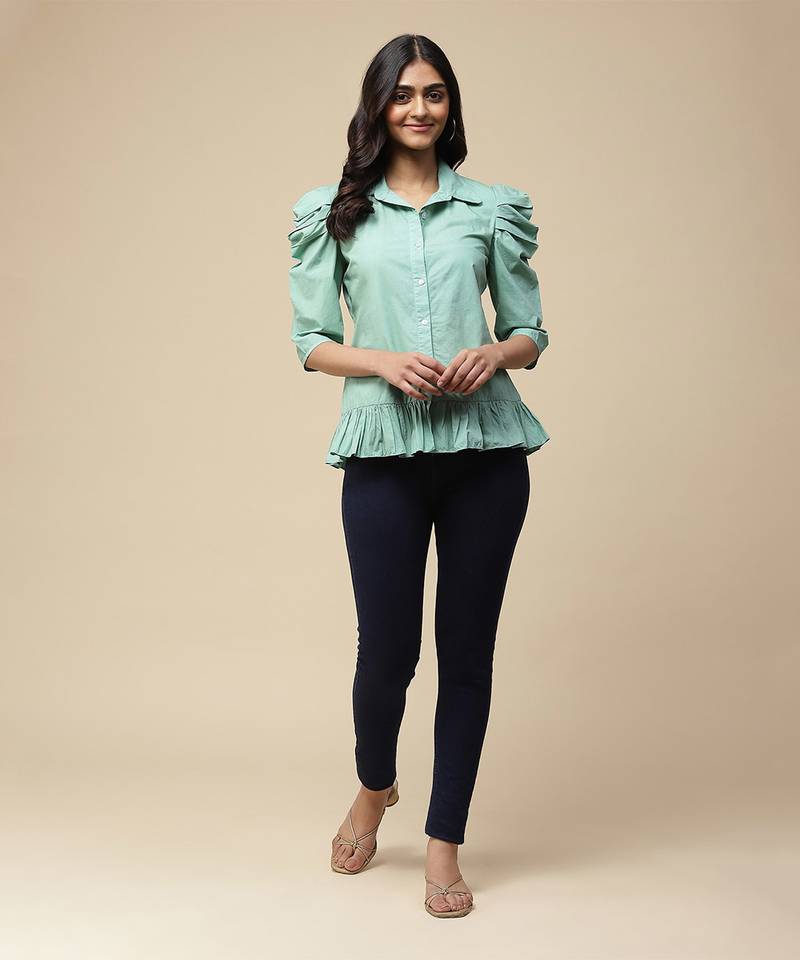 Turquoise Ruffle Top