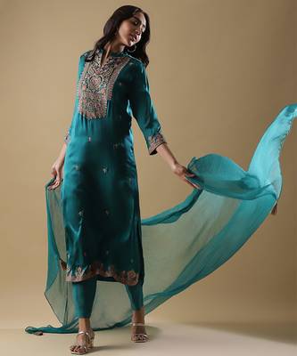 Teal Festive Salwar Kameez for Women 2