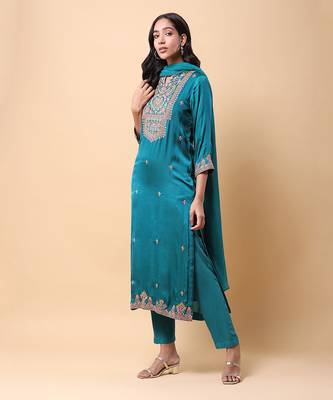 Teal Festive Salwar Kameez for Women 3