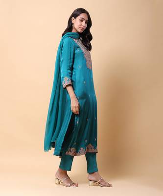 Teal Festive Salwar Kameez for Women 4
