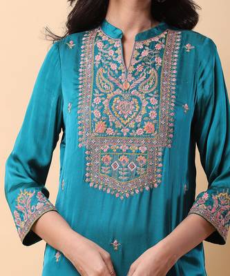 Teal Festive Salwar Kameez for Women 6