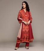 Rust Printed Kurta With Pant And Dupatta