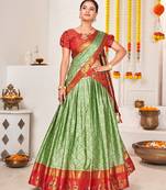 Green & Red Semi-Stitched  lehenga & Unstitched Blouse With Dupatta