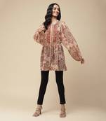 Beige Printed Kurti With Camisole