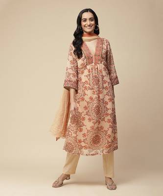 AARKE Beige Printed Kurta Set 1