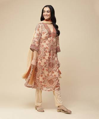 AARKE Beige Printed Kurta Set 3