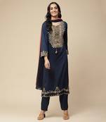 AARKE Navy Blue Embroidered Kurta Set