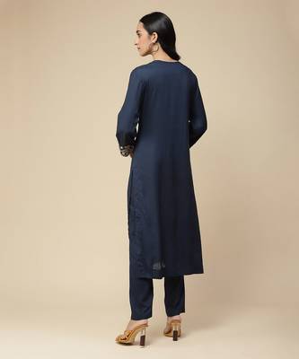 AARKE Navy Blue Embroidered Kurta Set 4