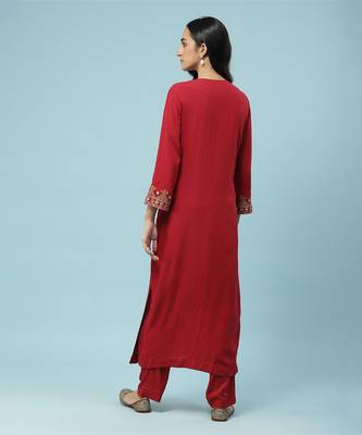 AARKE Red Embroidered Kurta Set 3