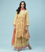 AARKE Yellow Paisley Print Kurta With Pant and Dupatta