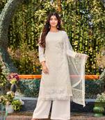 Cream embroidered faux georgette salwar