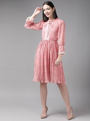 Pink printed georgette short-dresses 1