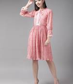 Pink printed georgette short-dresses