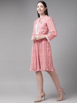 Pink printed georgette short-dresses 3