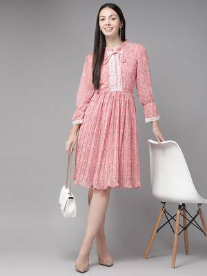 Pink printed georgette short-dresses 5