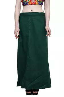 Dark Green Women's Cotton Plain Stitched Inskirt Saree Petticoats