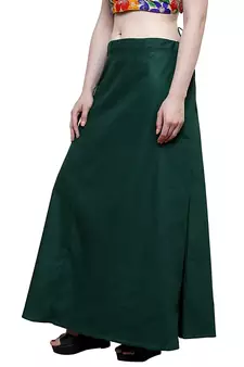 Dark Green Women's Cotton Plain Stitched Inskirt Saree Petticoats