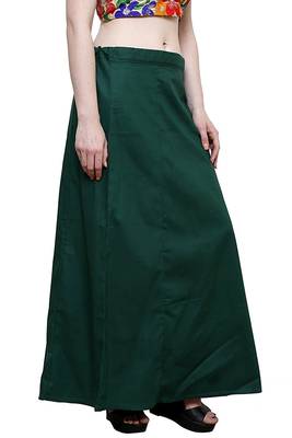Dark Green Women's Cotton Plain Stitched Inskirt Saree Petticoats 4