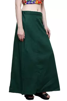 Dark Green Women's Cotton Plain Stitched Inskirt Saree Petticoats