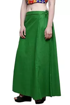 Green Women's Cotton Plain Stitched Inskirt Saree Petticoats