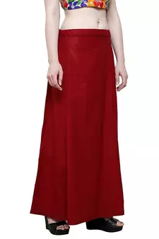 Maroon Cotton Solid Flared Skirt