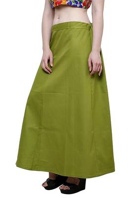 Mehandi Green Women's Cotton Plain Stitched Inskirt Saree Petticoats 3