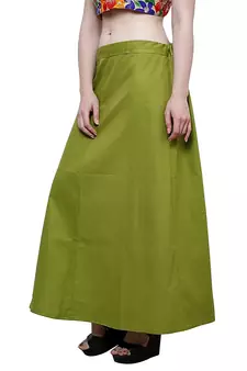 Mehandi Green Women's Cotton Plain Stitched Inskirt Saree Petticoats