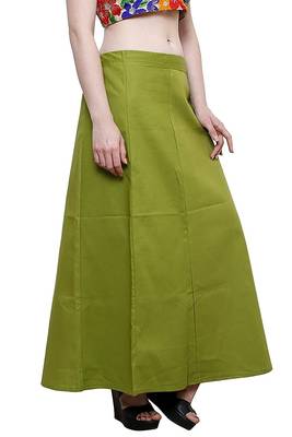 Mehandi Green Women's Cotton Plain Stitched Inskirt Saree Petticoats 4