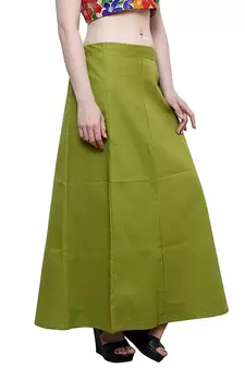 Mehandi Green Women's Cotton Plain Stitched Inskirt Saree Petticoats