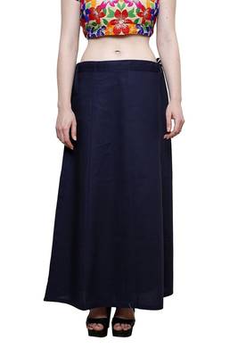 Navy Blue Women's Cotton Plain Stitched Inskirt Saree Petticoats 1