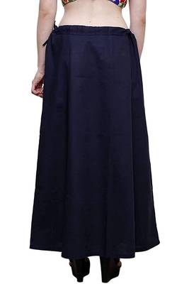 Navy Blue Women's Cotton Plain Stitched Inskirt Saree Petticoats 2