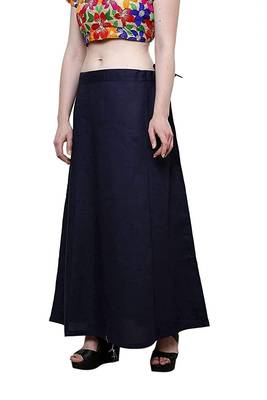 Navy Blue Women's Cotton Plain Stitched Inskirt Saree Petticoats 3