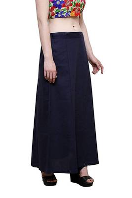 Navy Blue Women's Cotton Plain Stitched Inskirt Saree Petticoats 4