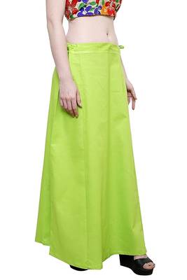 Parrot Green Women's Cotton Plain Stitched Inskirt Saree Petticoats 3