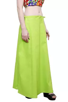 Parrot Green Women's Cotton Plain Stitched Inskirt Saree Petticoats