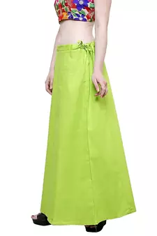 Parrot Green Women's Cotton Plain Stitched Inskirt Saree Petticoats