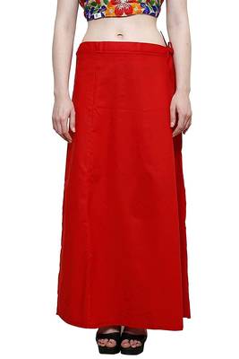 Red Women's Cotton Plain Stitched Inskirt Saree Petticoats 1