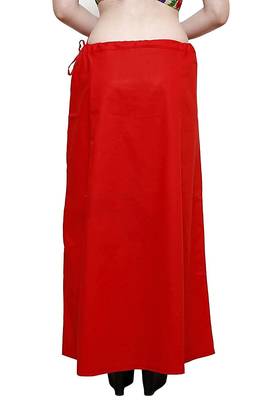 Red Women's Cotton Plain Stitched Inskirt Saree Petticoats 2
