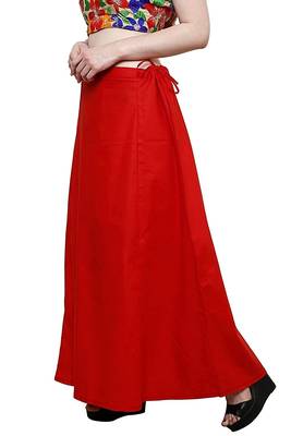 Red Women's Cotton Plain Stitched Inskirt Saree Petticoats 3
