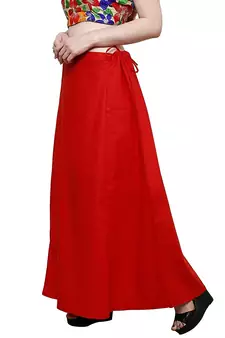 Red Women's Cotton Plain Stitched Inskirt Saree Petticoats