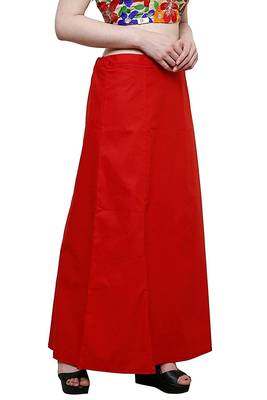 Red Women's Cotton Plain Stitched Inskirt Saree Petticoats 4