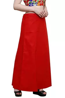 Red Women's Cotton Plain Stitched Inskirt Saree Petticoats