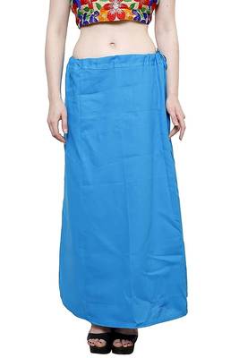 Sky Blue Women's Cotton Plain Stitched Inskirt Saree Petticoats 1
