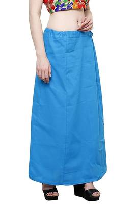 Sky Blue Women's Cotton Plain Stitched Inskirt Saree Petticoats 3