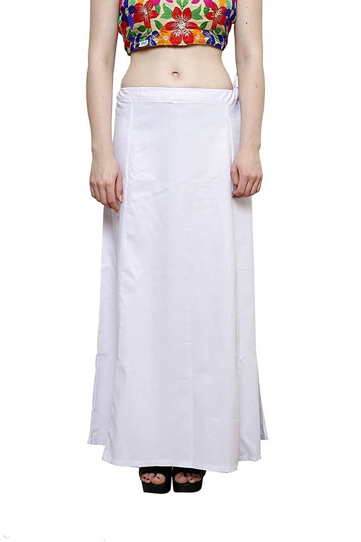 White Women's Cotton Plain Stitched Inskirt Saree Petticoats