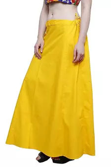 Yellow Women's Cotton Plain Stitched Inskirt Saree Petticoats