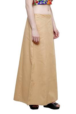 Beige Women's Cotton Plain Stitched Inskirt Saree Petticoats 3
