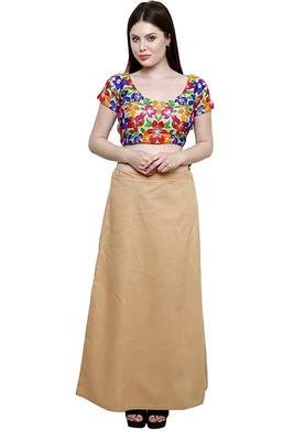 Beige Women's Cotton Plain Stitched Inskirt Saree Petticoats 4