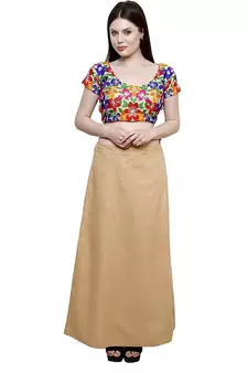 Beige Women's Cotton Plain Stitched Inskirt Saree Petticoats